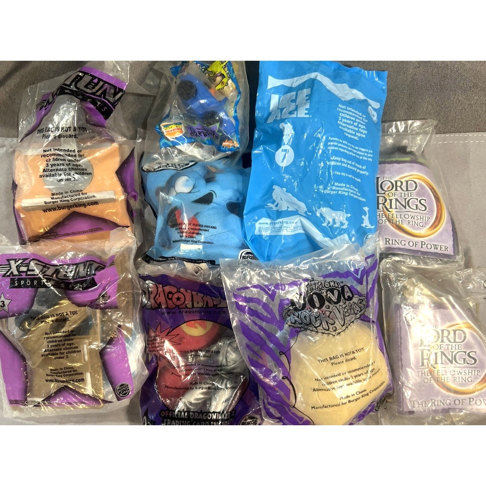 9 PC TOY LOT BURGER KING IN SEALED PACKAGING~LORD OF RINGS, STUNT X, ETC (2576) - Picture 1 of 6
